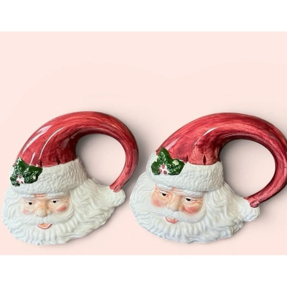 Holly Tree 2 Santa Claus Figurines Christmas Holiday Holly‎ Jolly Merry Vintage